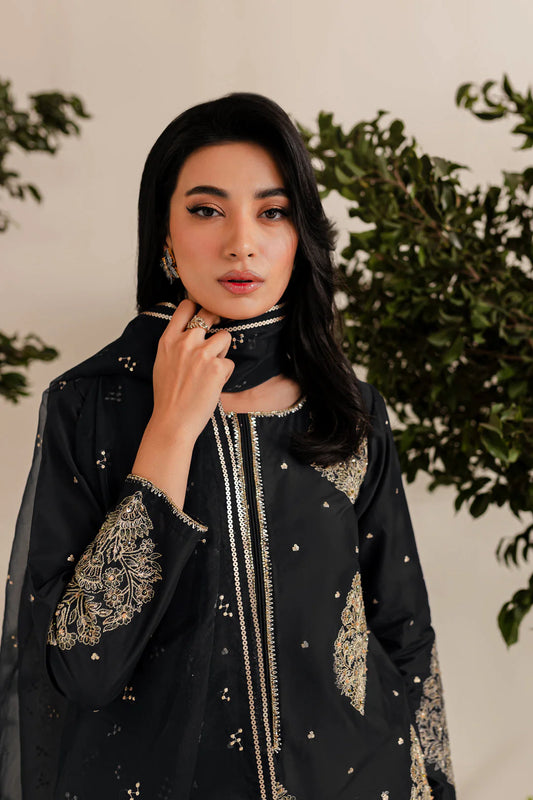 IMPERIAL BLACK EMBROIDERED 3PC WINTER DRESS FLAT 60%OFF