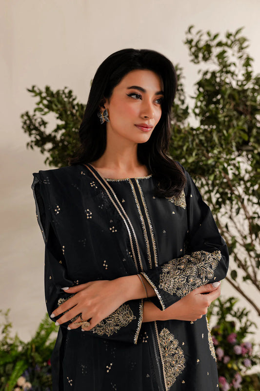 IMPERIAL BLACK EMBROIDERED 3PC WINTER DRESS FLAT 60%OFF