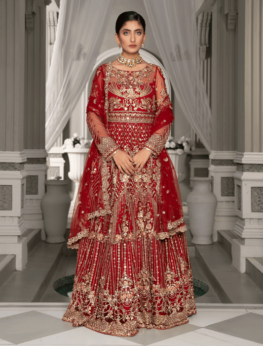 QALB ( Red Lehenga & Choli ) BIG Discount – Noorangi – Net