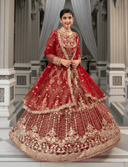 QALB ( Red Lehenga & Choli ) BIG Discount – Noorangi – Net