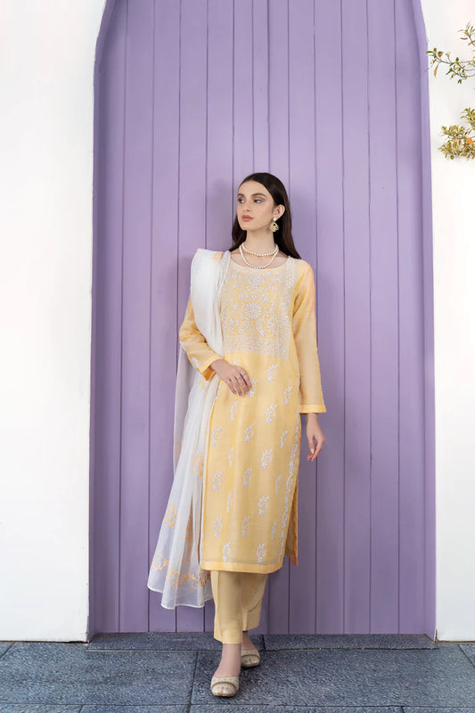 Fasaan e Chikankari – Lime – Stitched – Noorangi – Paper Lawn Cotton