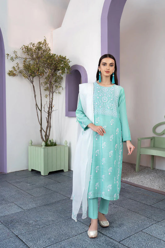 Fasaan e Chikankari – Aquamarine – Stitched – Noorangi – Paper Lawn Cotton