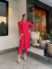 Pink Puffy Sleeves Raw Silk