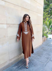 Dark Brown Embroidered Two Pc