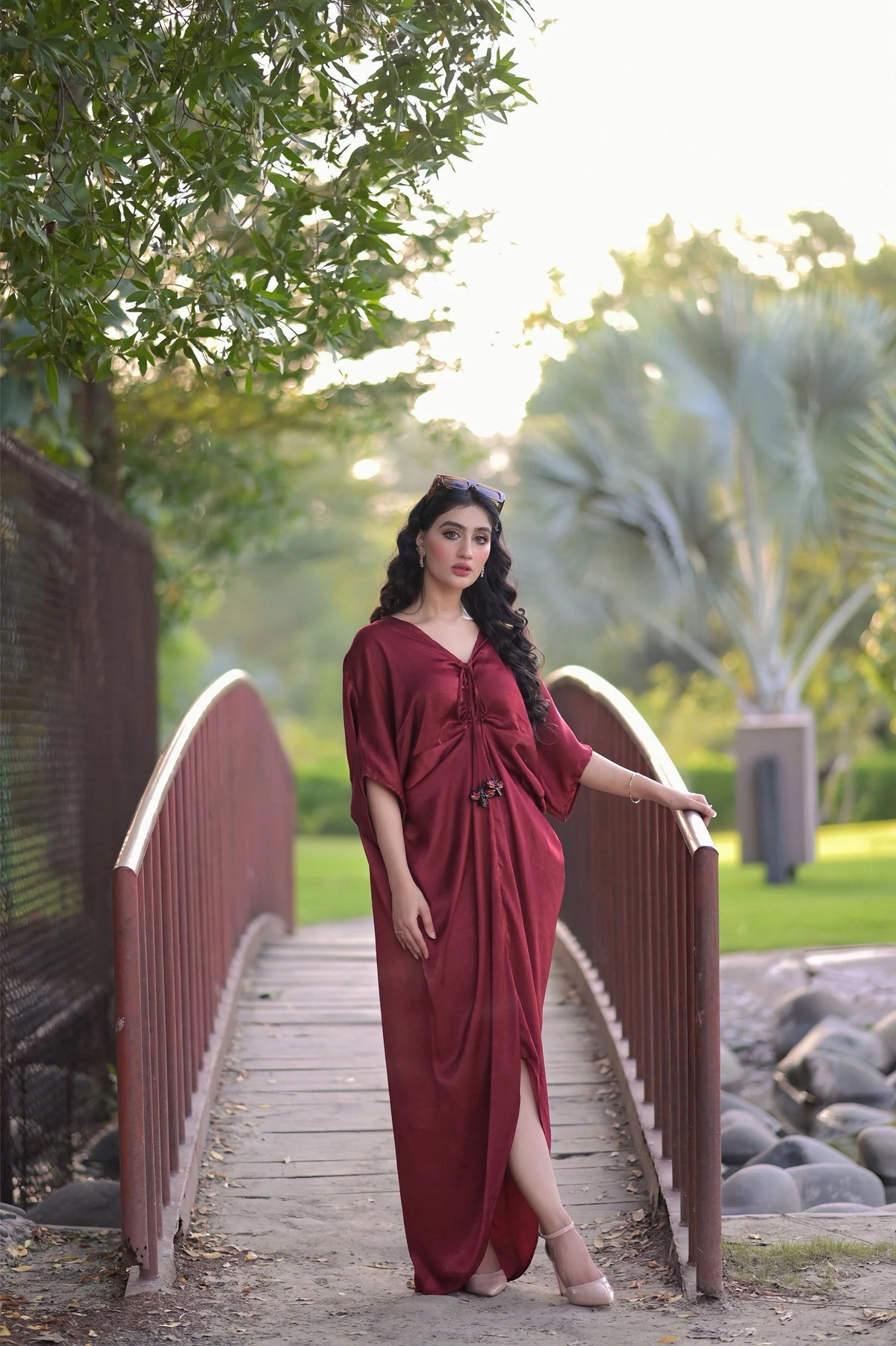 Velvet Silk Kaftan Maroon