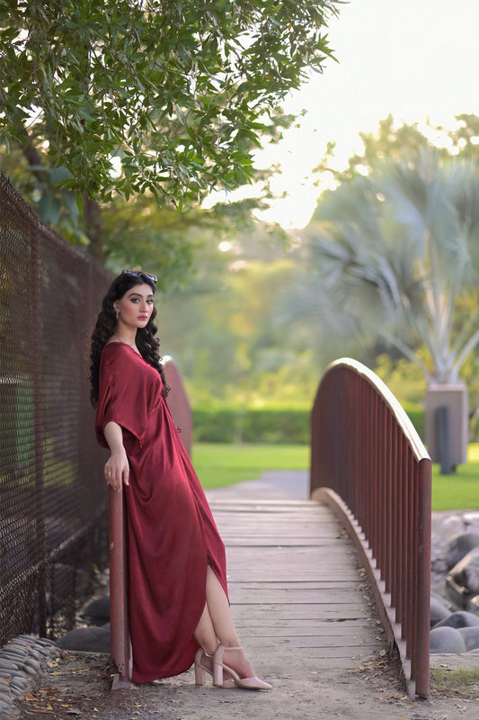 Velvet Silk Kaftan Maroon