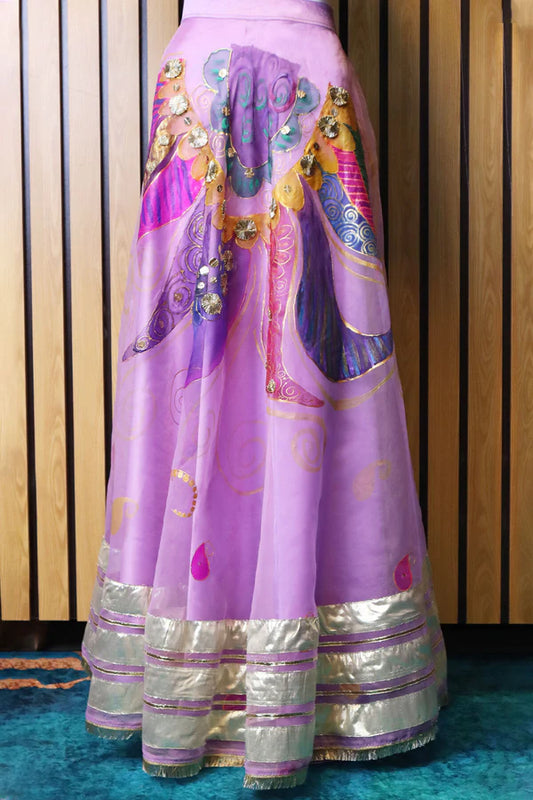 Pastel Purple Designer Lehenga– Semi Stitched – 1 piece – Noorangi – Organza