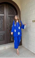 Blue Embroidered Two Pc