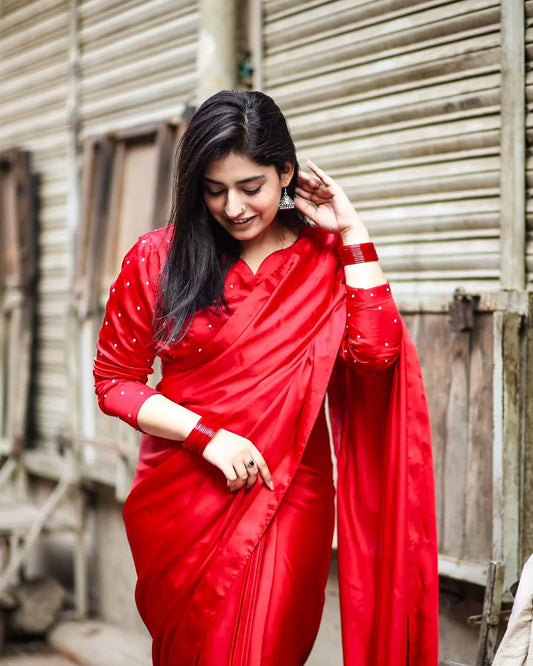 Ruby Red Saree – Noorangi – Silk