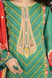 AKHRAAZ - Dark Green - SHAAD BY NOORANGI- LAWN COLLECTION 2022 noorangi